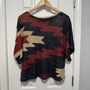 Lauren Ralph Lauren Sweater Womens Small Red Southwest Aztec Knit Linen Top